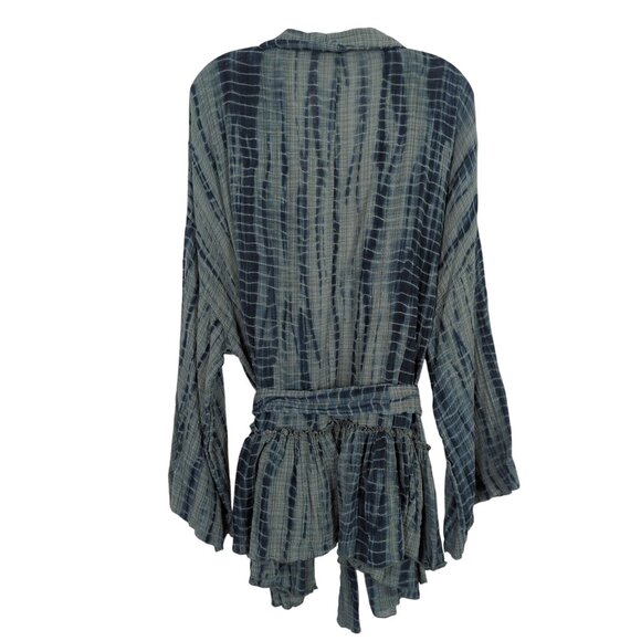 Free People FP One Sasha Tie Dye green Kimono M / L Boho Ruffle Hem Open Front - Picture 3 of 13